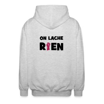 Wir verlieren nichts! - Unisex Kapuzenjacke - Hellgrau meliert - Hinten - AI Model Male 185 light (185cm)