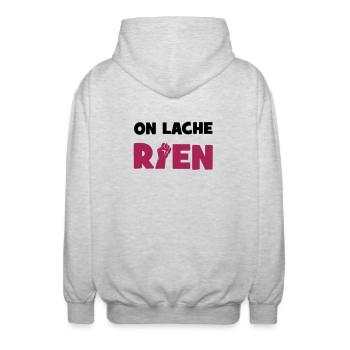 Wir verlieren nichts! - Unisex Kapuzenjacke - Hellgrau meliert - Hinten - AI Model Male 185 light (185cm)