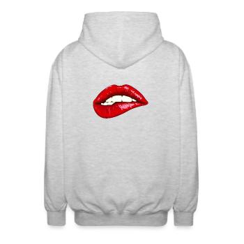 Des lèvres expressives avec de la brillance - Veste à capuche unisexe - gris clair chiné - Dos - AI Model Male 185 light (185cm)