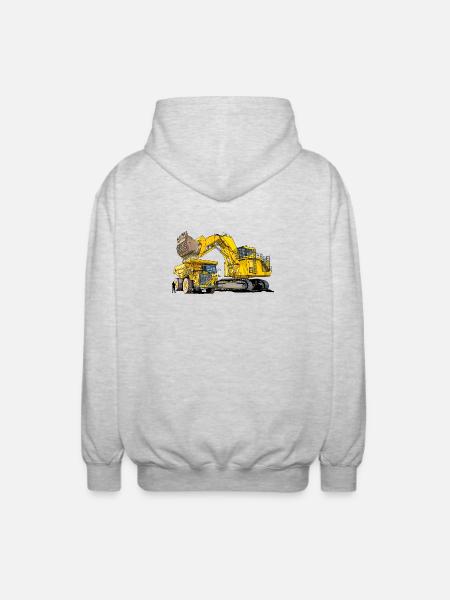 Monster Bagger mit Lastwagen - Unisex Kapuzenjacke - Hellgrau meliert