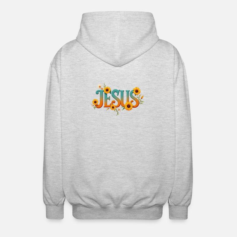 Motif de parole de Jésus fleuri - Veste à capuche unisexe - gris clair chiné