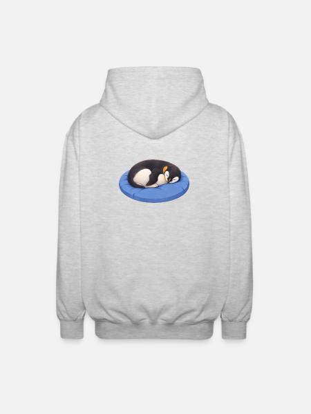 Cute Cartoon Penguin Sleeping Cuddling - Unisex Hooded Jacket - light heather grey