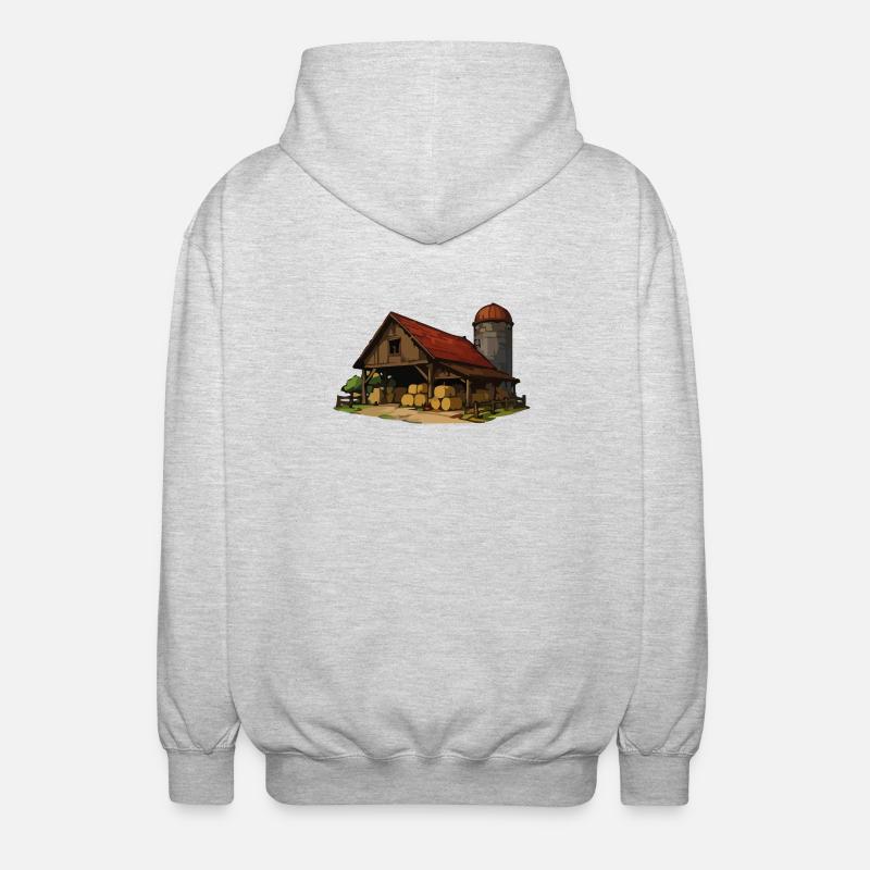Rustikale Scheune mit Heuballen - Unisex Kapuzenjacke - Hellgrau meliert