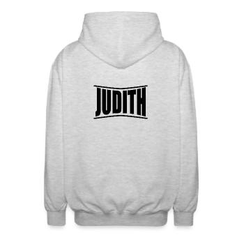 T-Shirt Judith T-Shirt Geschenkidee - Unisex Kapuzenjacke - Hellgrau meliert - Hinten - AI Model Male 185 light (185cm)