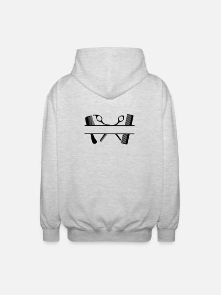 Zwei Kämme und Scheren Textbanner - Unisex Kapuzenjacke - Hellgrau meliert