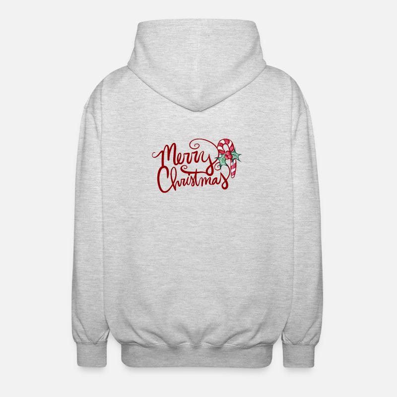 Merry Christmas Script with Candy Cane - Unisex Hooded Jacket - light heather grey