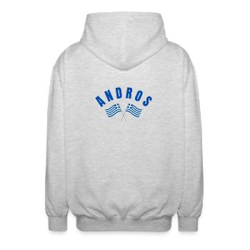 Andros Crossed Greek Flags  - Unisex Hooded Jacket - light heather grey - Back - AI Model Male 185 light (185cm)