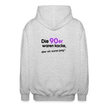 90er waren kacke - Unisex Kapuzenjacke - Hellgrau meliert - Hinten - AI Model Male 185 light (185cm)