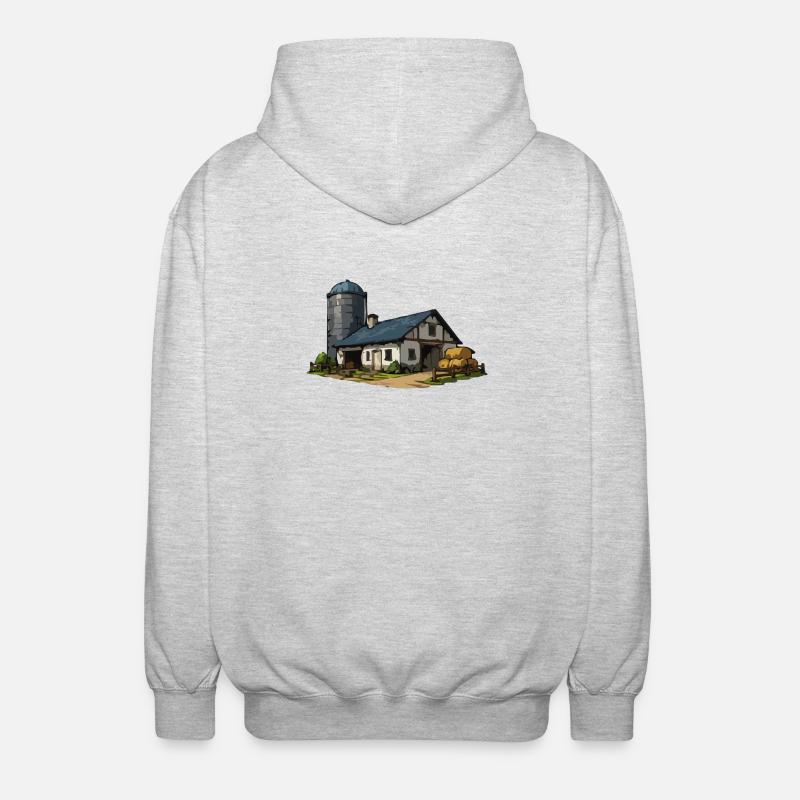 Ländliche Scheune mit Silo - Unisex Kapuzenjacke - Hellgrau meliert