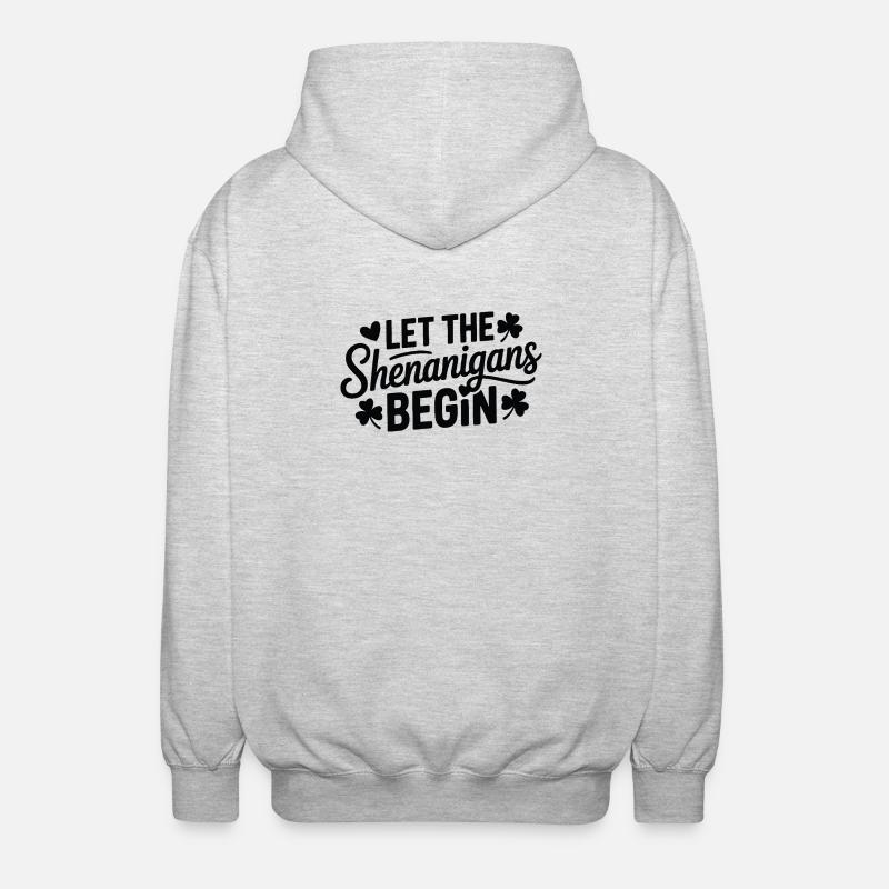 Shenanigans Begin Shamrock Script - Unisex Hooded Jacket - light heather grey