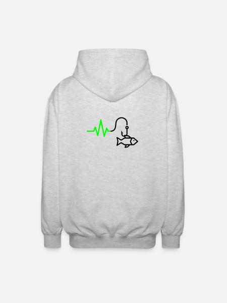 ECG Heart Rate Fish Hook Outline - Unisex Hooded Jacket - light heather grey
