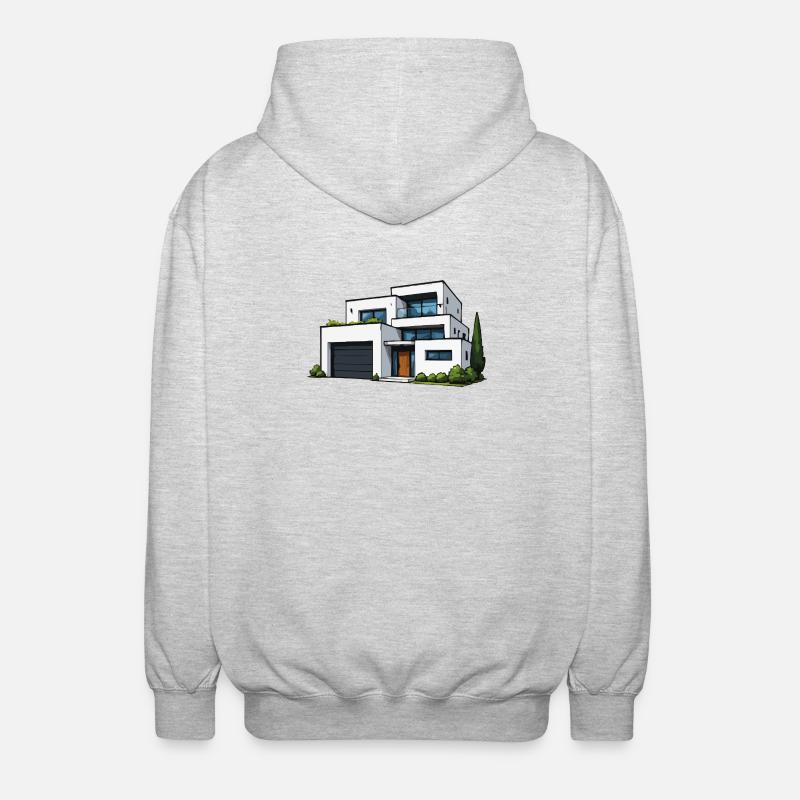 Moderne Flachdachvilla - Unisex Kapuzenjacke - Hellgrau meliert