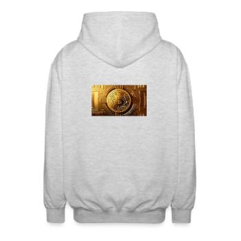 Bitcoin Gold Münze Muster - Unisex Kapuzenjacke - Hellgrau meliert - Hinten - AI Model Male 185 light (185cm)
