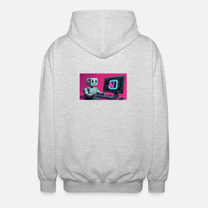 Futuristischer KI-Roboter und Tech-Bildschirm - Unisex Kapuzenjacke - Hellgrau meliert