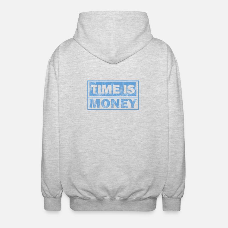 Zeit ist Geld – Blauer Blocktext - Unisex Kapuzenjacke - Hellgrau meliert