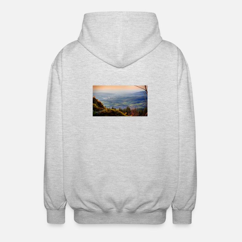 Abendpanorama Berglandschaft - Unisex Kapuzenjacke - Hellgrau meliert