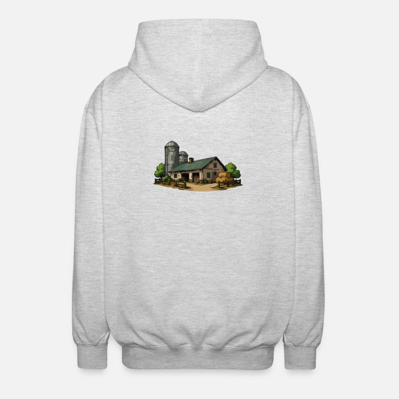Ländliche Scheune mit Heu - Unisex Kapuzenjacke - Hellgrau meliert