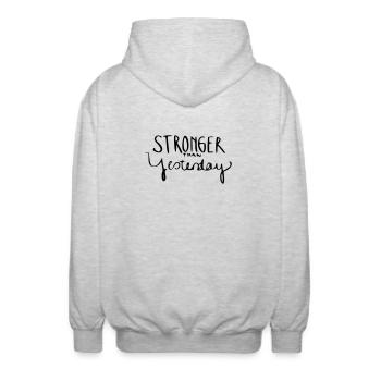 Stronger Than Yesterday - Unisex Hooded Jacket - light heather grey - Back - AI Model Male 185 light (185cm)