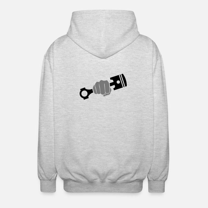 Fist holds engine piston - Unisex Hooded Jacket - light heather grey