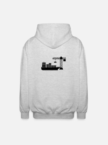 Sea container boat with crane unloading - Unisex Hooded Jacket - light heather grey