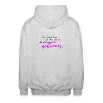 Spruch - Egal, was immer du tust - Unisex Kapuzenjacke - Hellgrau meliert - Hinten - AI Model Male 185 light (185cm)