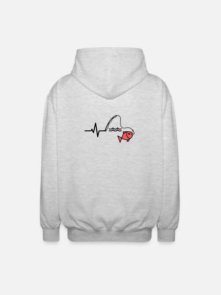 EKG Angelrute Fisch Outline - Unisex Kapuzenjacke - Hellgrau meliert