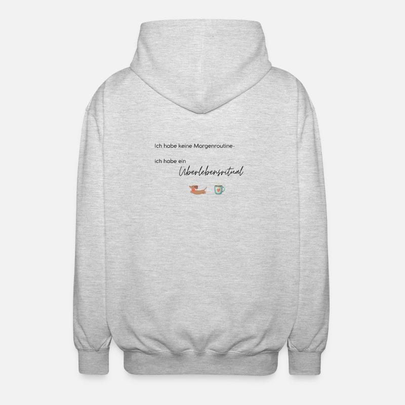 LIEBEVOLL Morgenroutine Dackel  - Unisex Kapuzenjacke - Hellgrau meliert