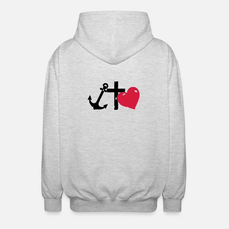 Rote Herzsilhouette glaube-liebe-Hoffnung - Unisex Kapuzenjacke - Hellgrau meliert