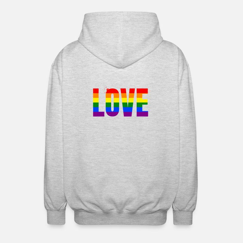 LOVE Rainbow Statement – Bold Equality Message - Unisex Hooded Jacket - light heather grey