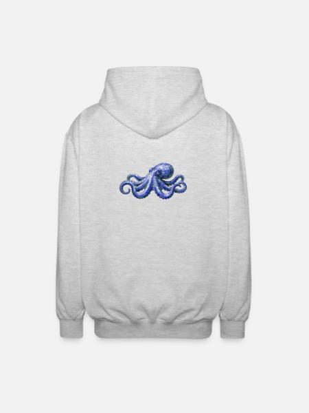 Poulpe en mosaïque - Conception maritime pour éventails de mer - Veste à capuche unisexe - gris clair chiné