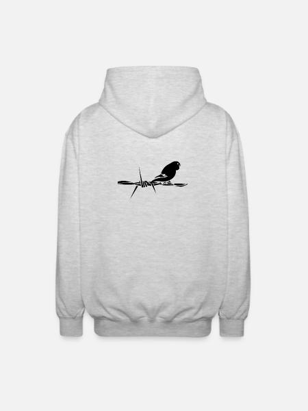 Black Graphic Parakeet – Black bird - Unisex Hooded Jacket - light heather grey