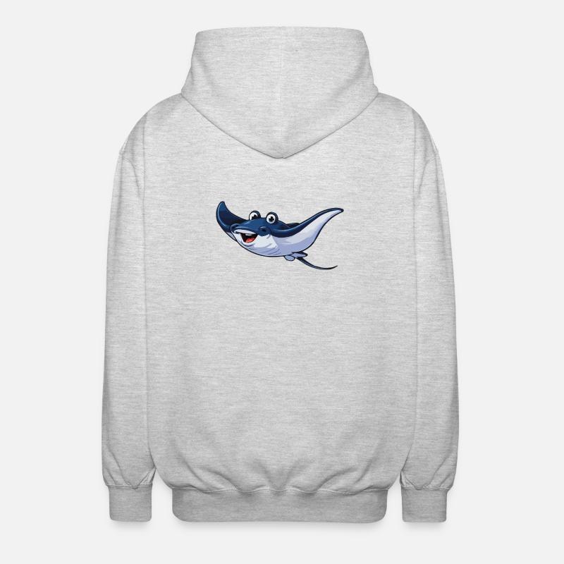 Fröhlicher Blauer Rochen Cartoon - Unisex Kapuzenjacke - Hellgrau meliert
