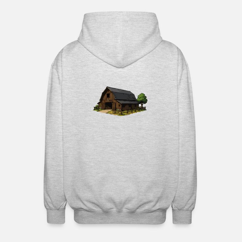 Rustic Barn Illustration - Unisex Hooded Jacket - light heather grey
