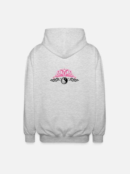 Lotus mit Yin & Yang Symbol - Unisex Kapuzenjacke - Hellgrau meliert