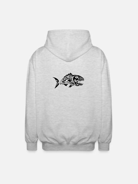 Fish Tribal Piranha - Unisex Hooded Jacket - light heather grey