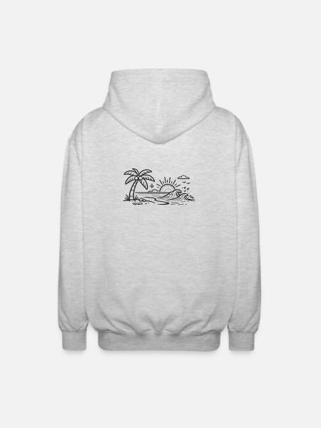 Tropical Palm Wave Line Art - Unisex Hooded Jacket - light heather grey