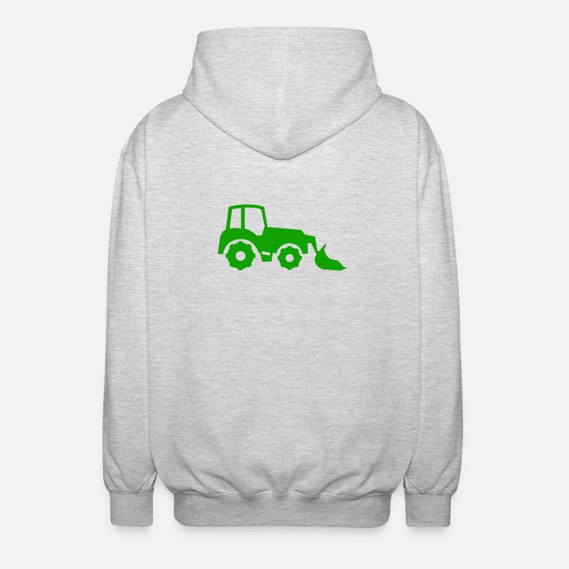 Tracteur vert avec silhouette de charrue - Veste à capuche unisexe - gris clair chiné