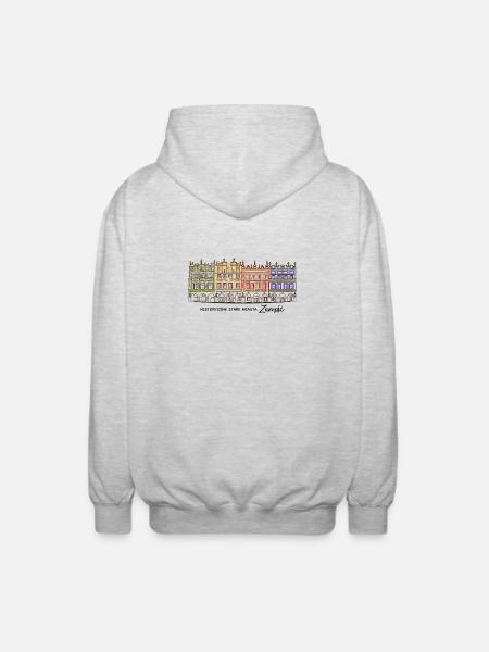 Zamosc in Poland, facades on the market, hand drawing - Unisex Hooded Jacket - light heather grey