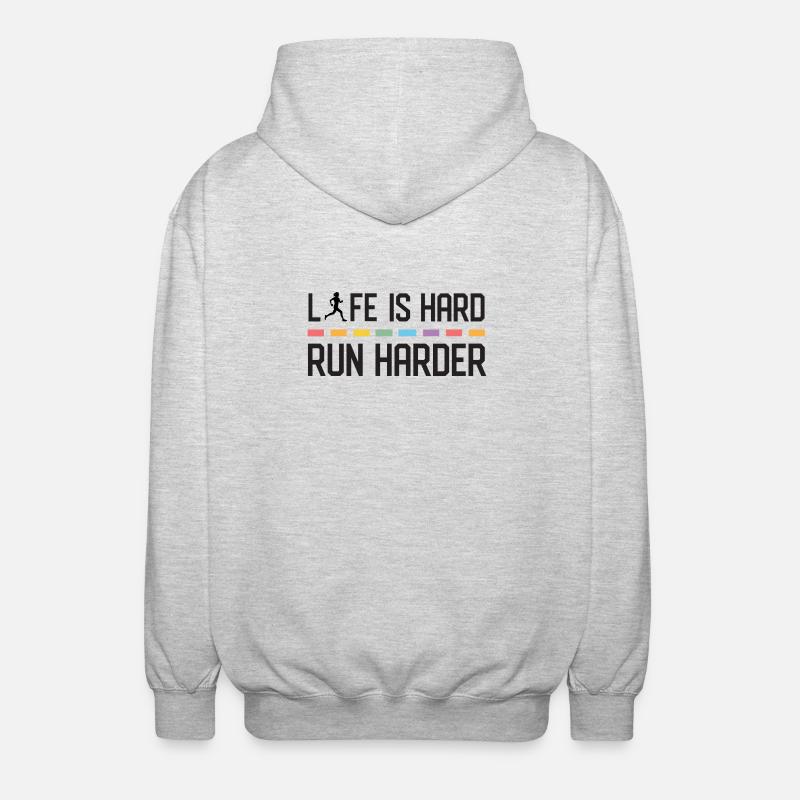 Life is Hard. Run Harder. - Unisex Hooded Jacket - light heather grey
