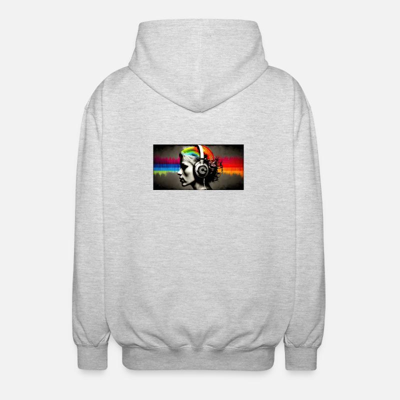Rainbow Pulse Kopfhörer-Porträt - Unisex Kapuzenjacke - Hellgrau meliert