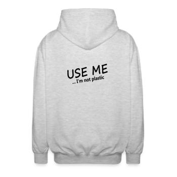 USE-ME - Je ne suis pas plastique - Veste à capuche unisexe - gris clair chiné - Dos - AI Model Male 185 light (185cm)