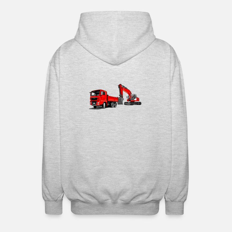 Baustelle mit Bagger und Kipplaster - Unisex Kapuzenjacke - Hellgrau meliert