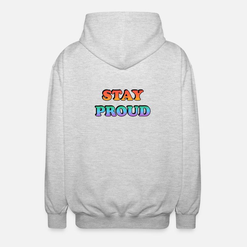 Stay Proud Rainbow Text - Unisex Hooded Jacket - light heather grey
