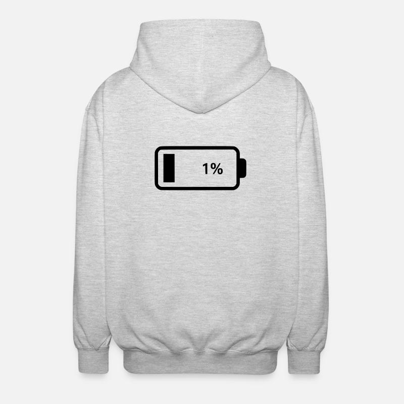 Batterie vide 1 % - Veste à capuche unisexe - gris clair chiné