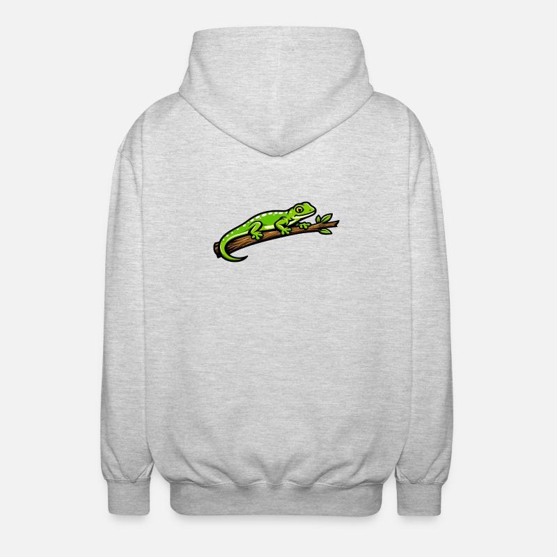 Gecko vert sur branche – illustration éclatante - Veste à capuche unisexe - gris clair chiné