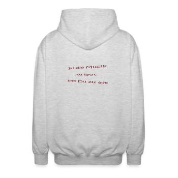 Musik zu laut: Bist du zu alt - Unisex Kapuzenjacke - Hellgrau meliert - Hinten - AI Model Male 185 light (185cm)