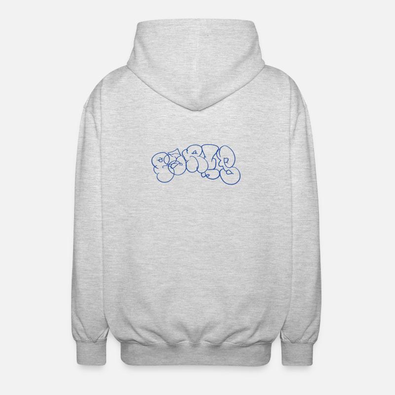 Blue graffiti lettering in Paris style - Unisex Hooded Jacket - light heather grey
