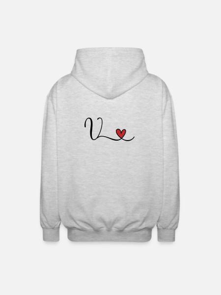 Letter V Monogram Initial Heart - Unisex Hooded Jacket - light heather grey