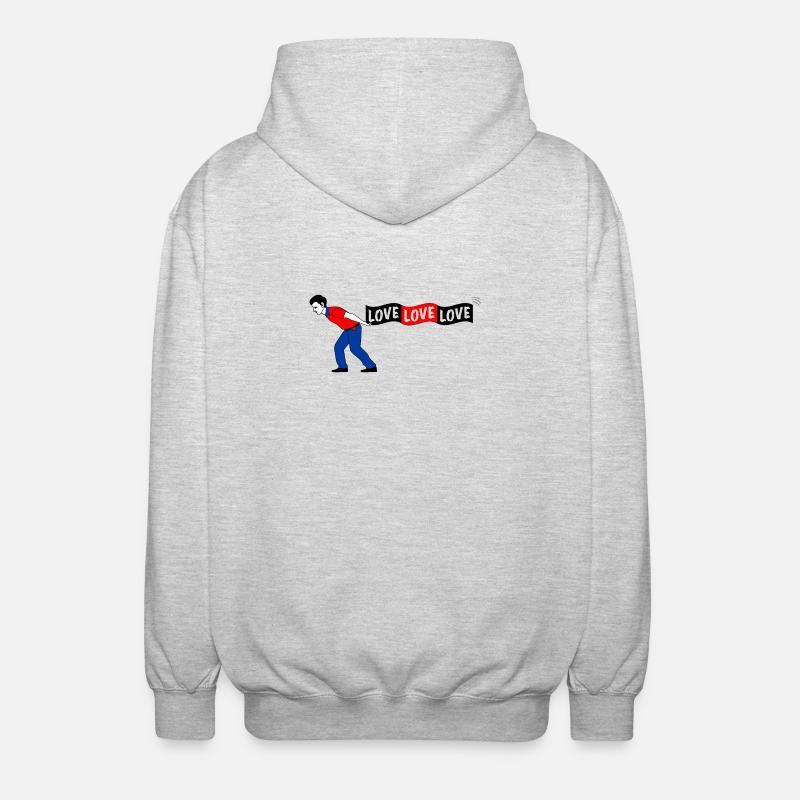 Man pulls LOVE banner - Unisex Hooded Jacket - light heather grey