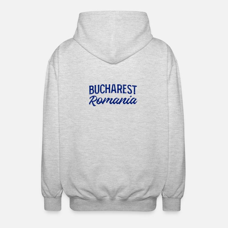 Bucarest, Roumanie, Lettrage à la main - Veste à capuche unisexe - gris clair chiné